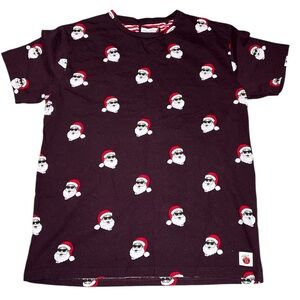 Denim & Flower Santa Print men’s  T-Shirt - burgundy M